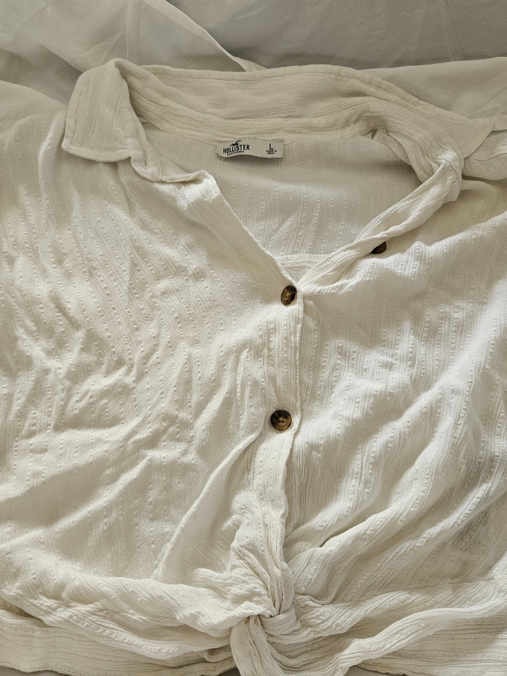 Hollister Textured Tie-Front Blouse in White Size Large